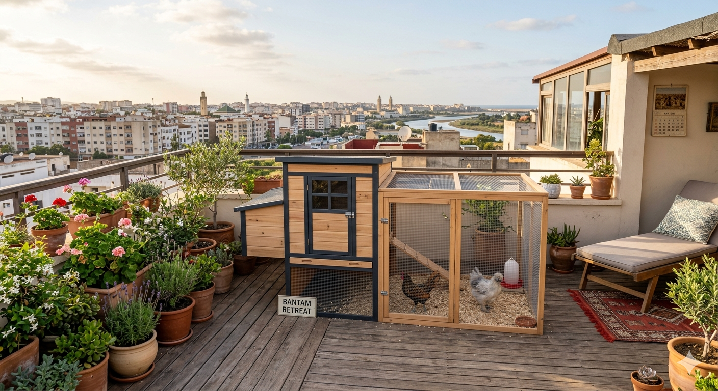 Secure urban chicken enclosure with weather protection