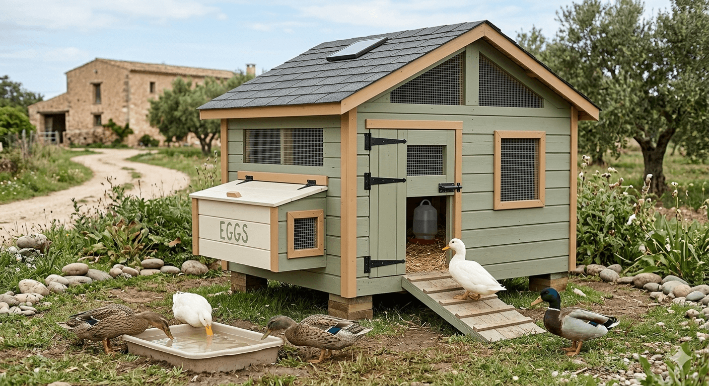 Duck enclosure with an integrated drained pool area