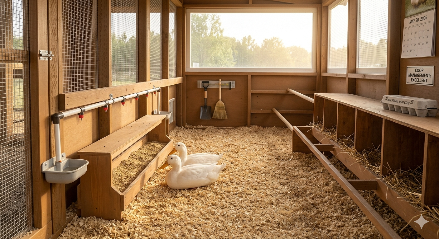 Large-flake pine shavings used as duck coop bedding