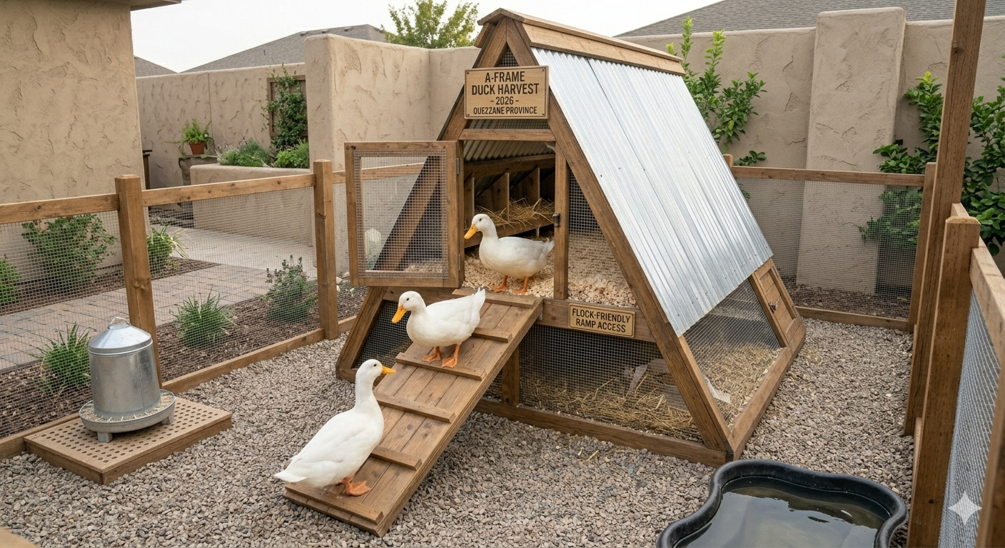 A-frame duck house concept with a weather-shedding roof