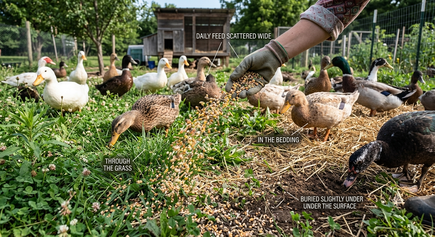 Foraging Scatter for backyard ducks