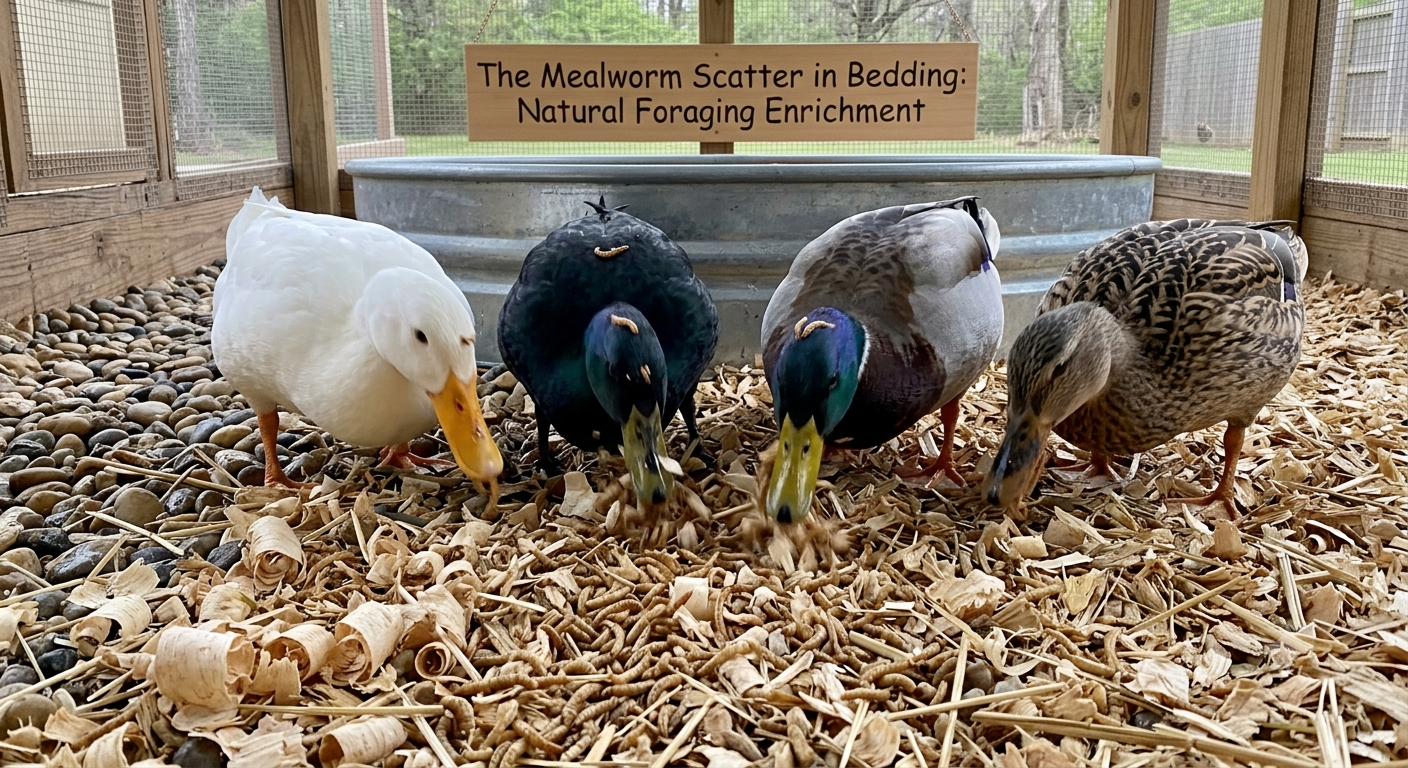 Mealworm Scatter in Bedding for backyard ducks